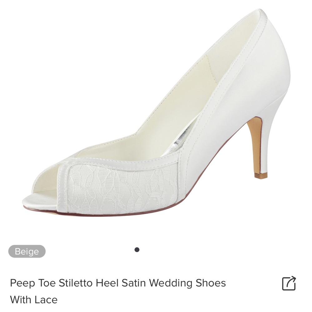 Peep toe stiletto heel satin wedding shoes with lace